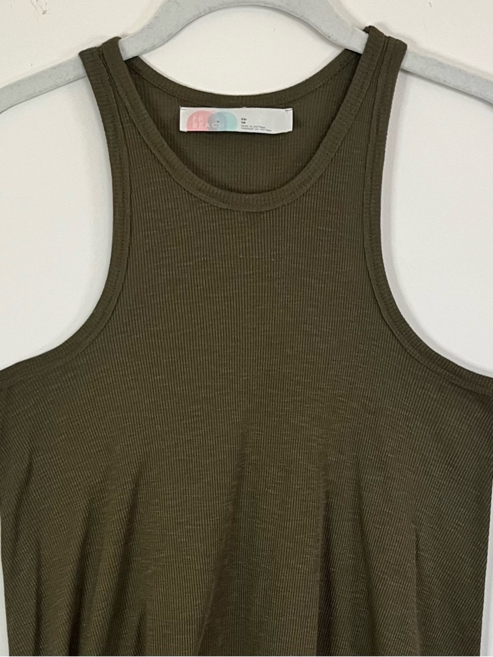 Free People FP Beach Green Ribbed Coverup Tank Dress Top XS Boho Flowy Racerback - Picture 4 of 9
